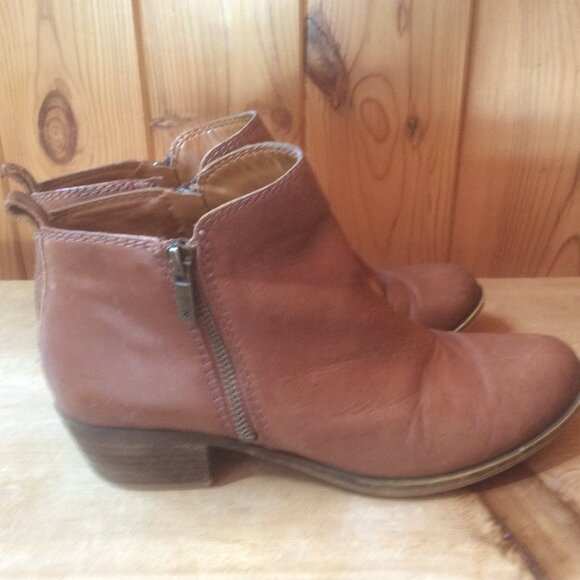 Lucky Brand Toffee Brown LK-Basel Leather Double Zip Ankle Booties Size 8M/38 - Picture 1 of 8
